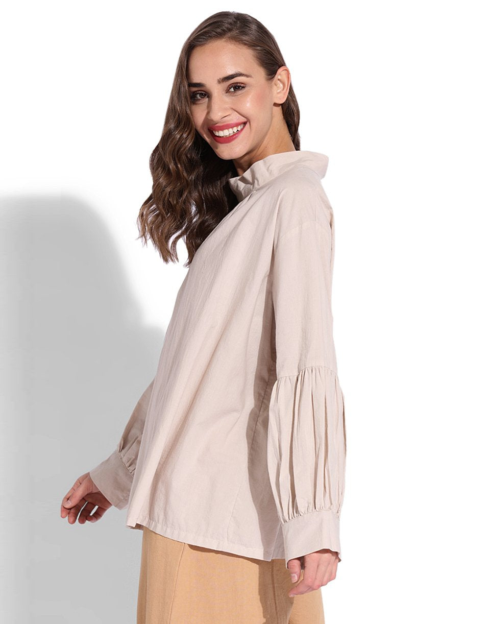 Beige Balloon Sleeve Top