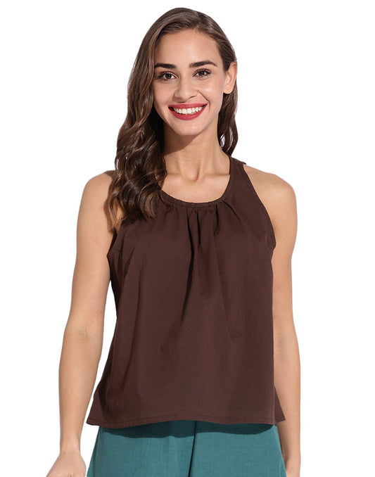 Brown Front Gather Halter Top