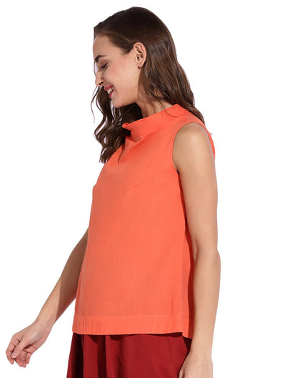 Orange High Neck Sleeveless Top