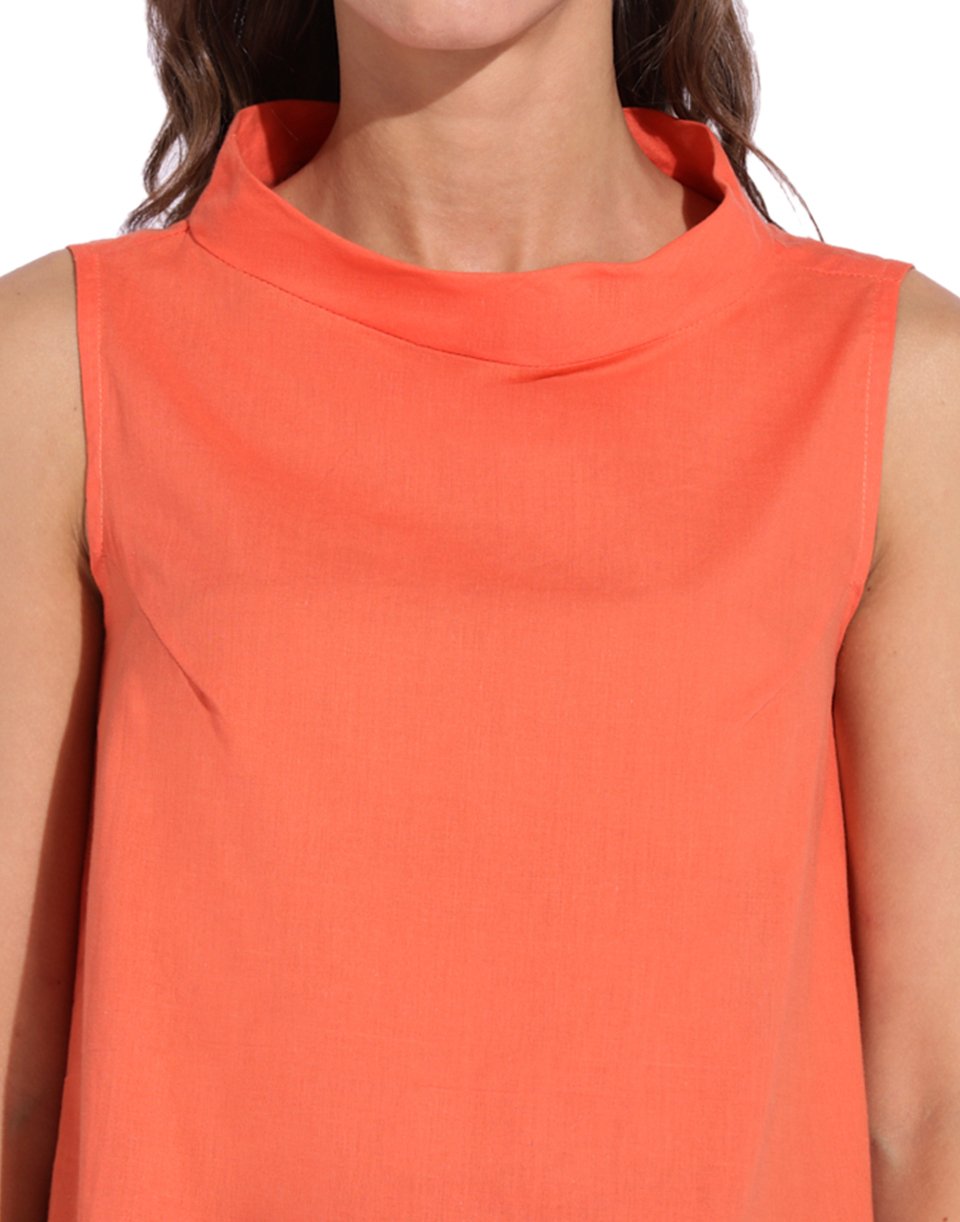 Orange High Neck Sleeveless Top