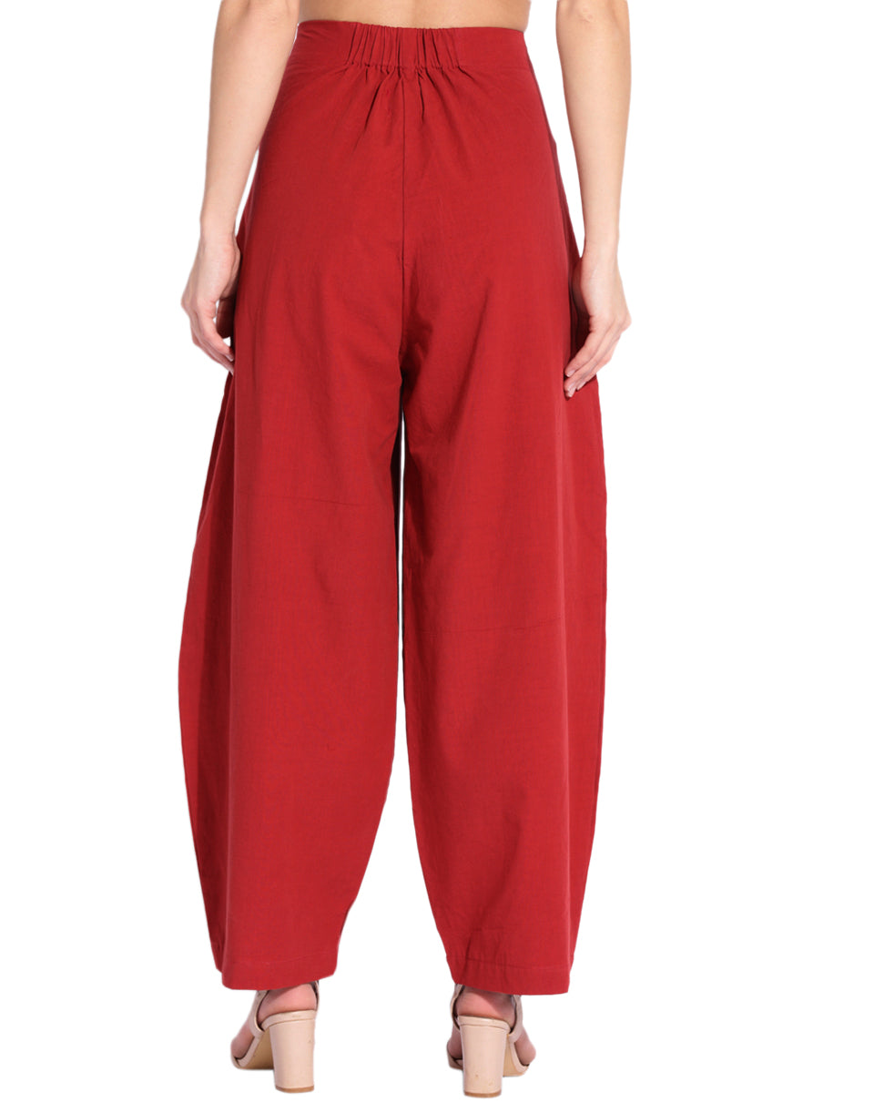 Maroon Fitted Cocoon Pant