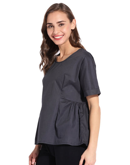 Dark Grey Side Gather Top