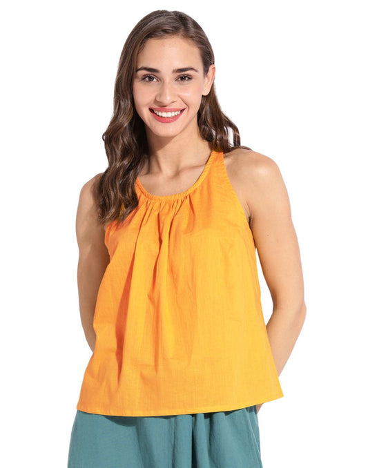 Golden Yellow Front Gather Halter Top