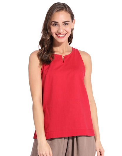 Red Slit Neck Halter Top