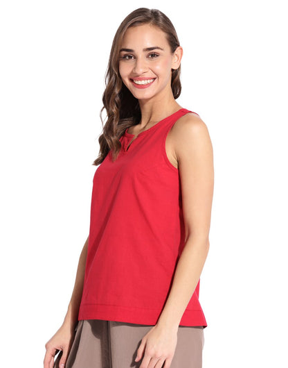 Red Slit Neck Halter Top