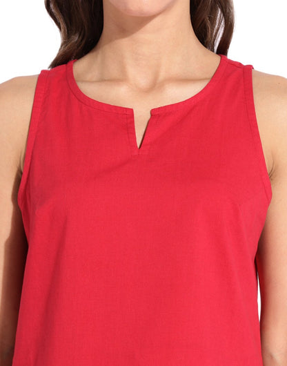 Red Slit Neck Halter Top