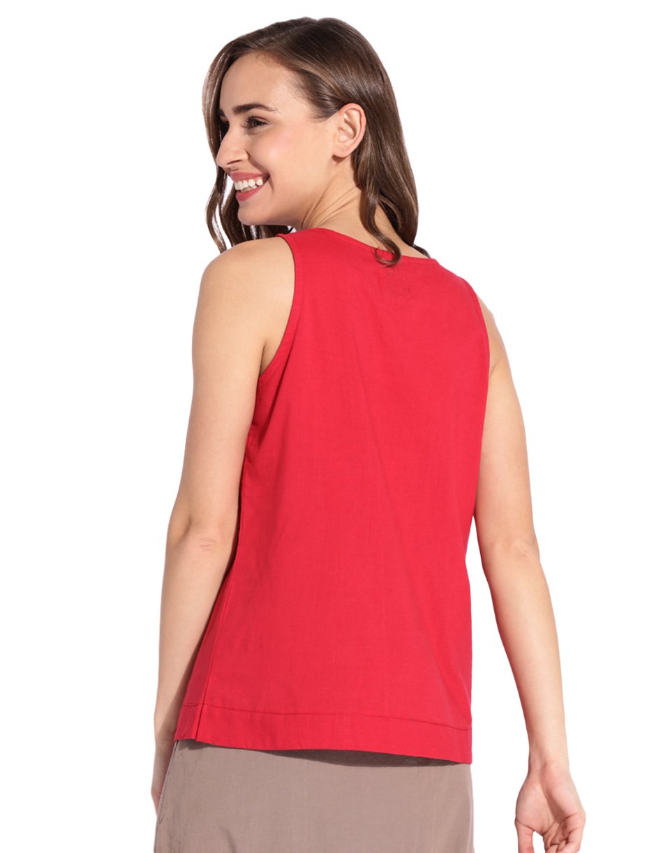 Red Slit Neck Halter Top