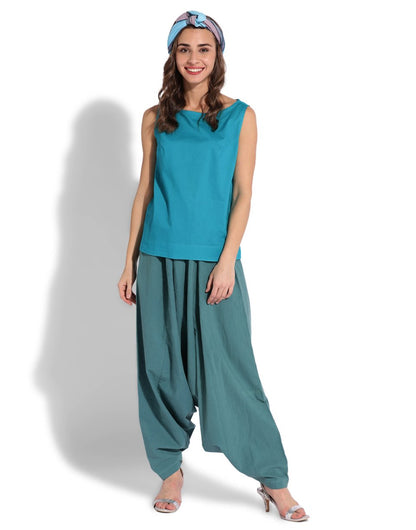 Turquoise High Neck Sleeveless Top