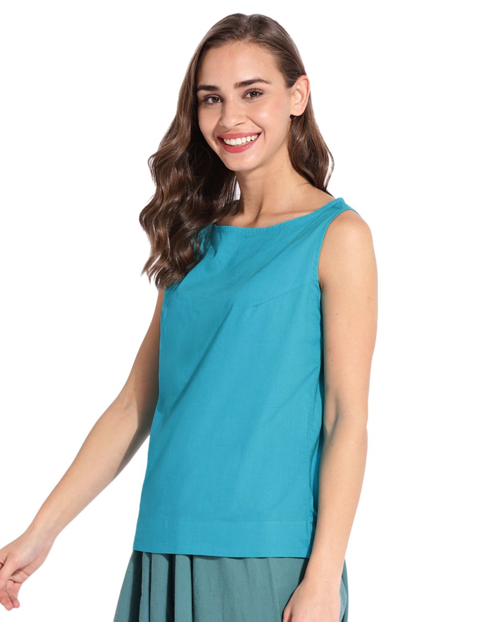 Turquoise High Neck Sleeveless Top