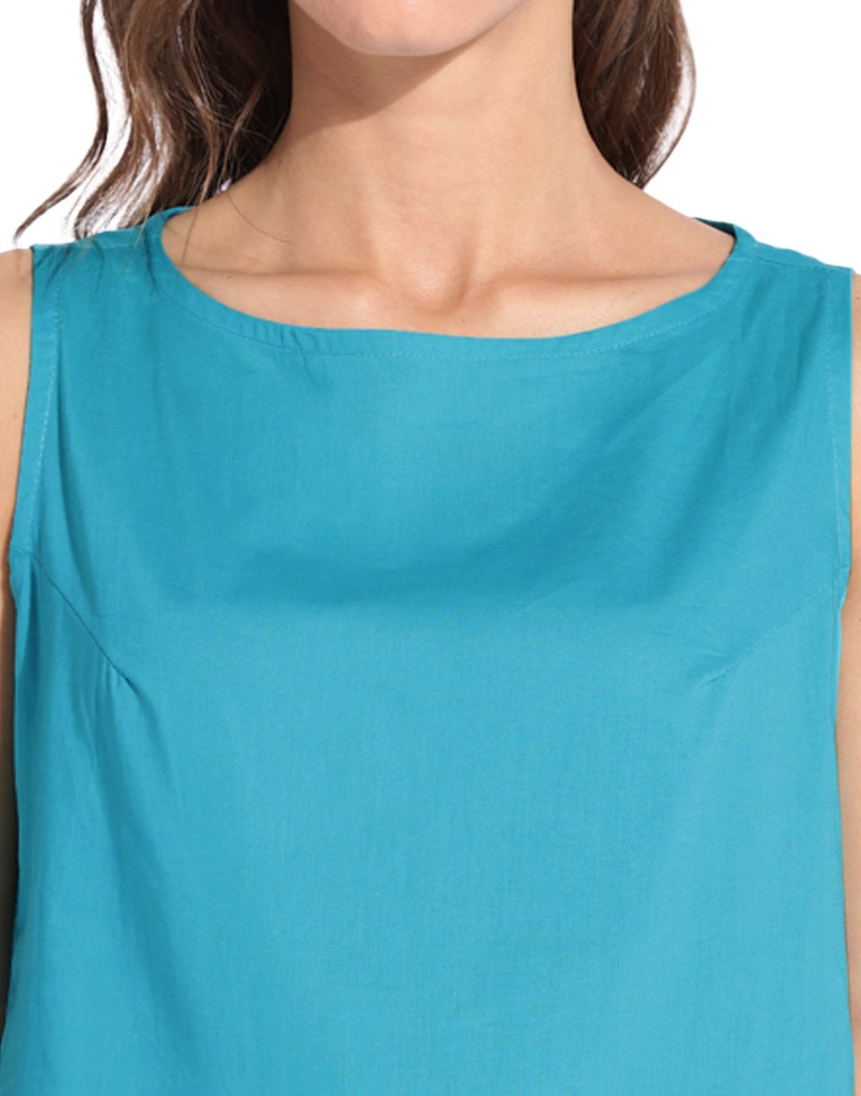 Turquoise High Neck Sleeveless Top