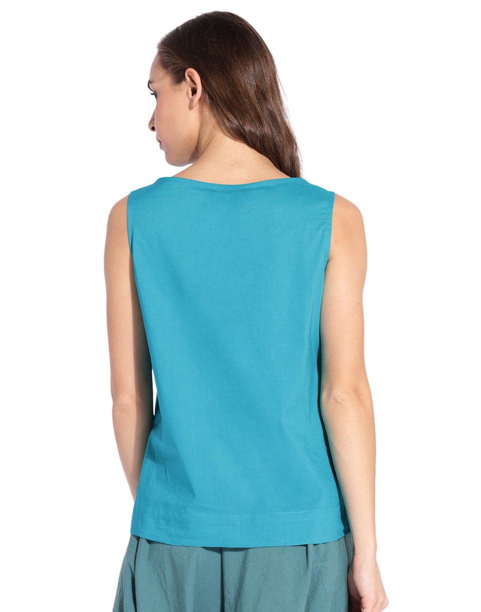 Turquoise High Neck Sleeveless Top