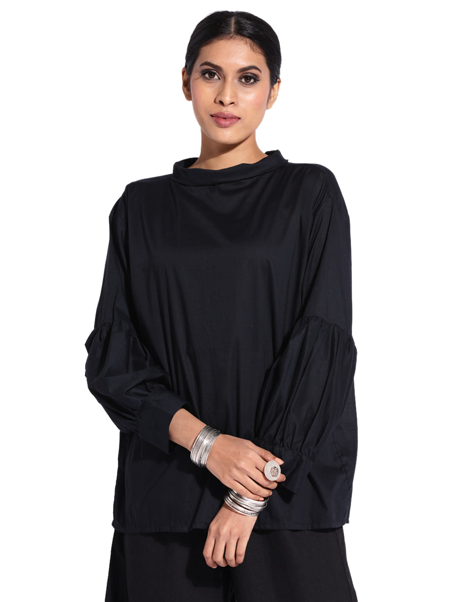 Black Balloon Sleeve Top