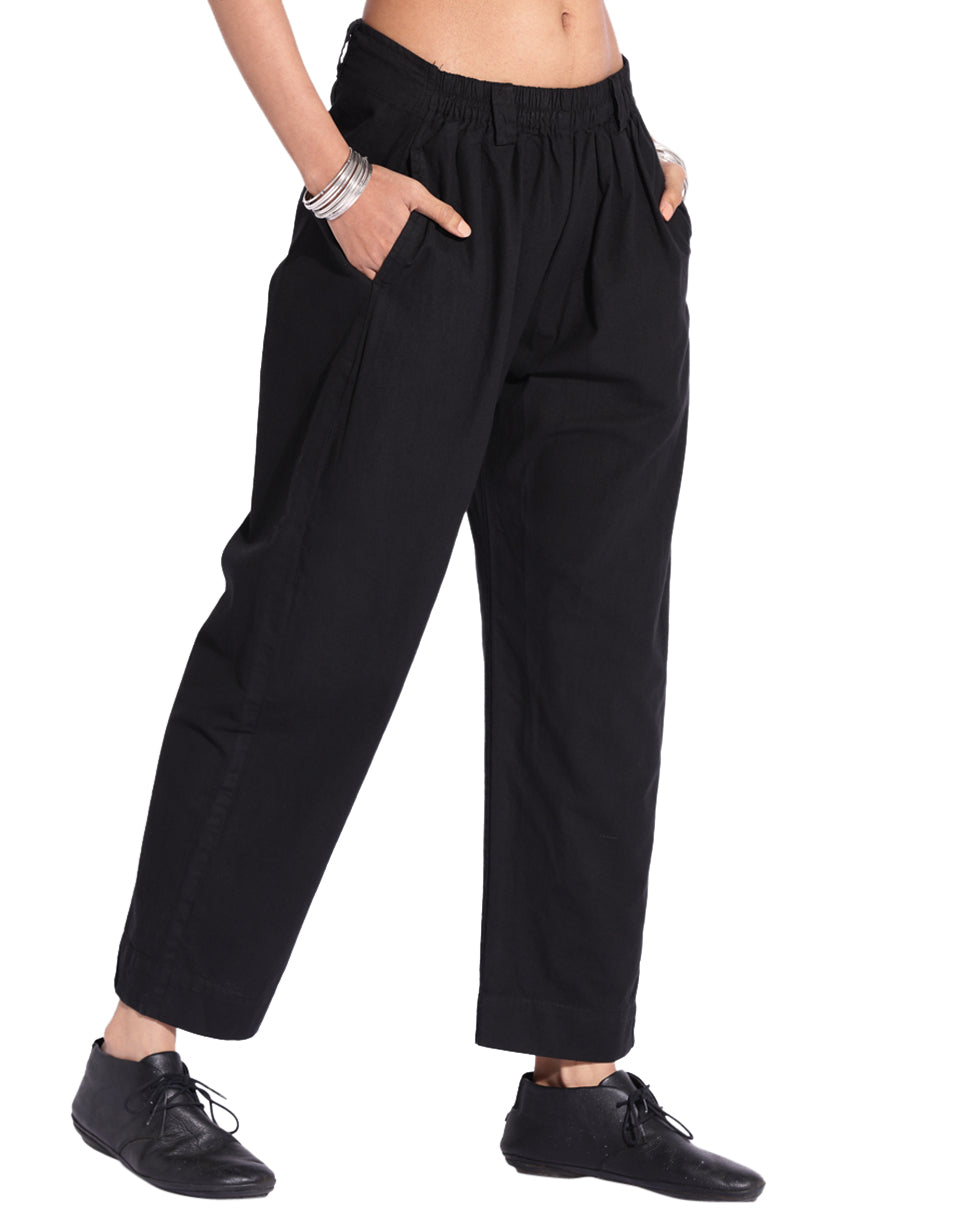 Black Front Gather Pant