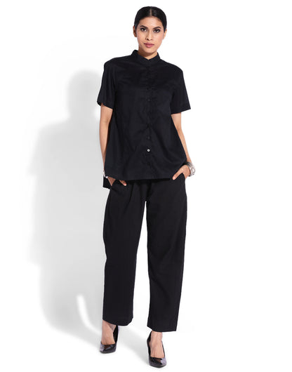 Black Front Gather Pant