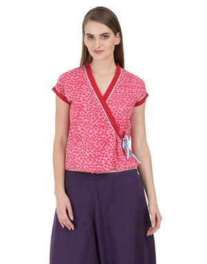 Pink Hand Printed Dharamsala Wrap Top