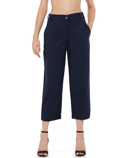 Navy Blue Narrow Cropped Pant