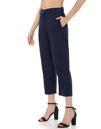 Navy Blue Narrow Cropped Pant