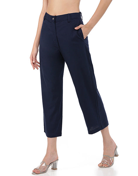 Navy Blue Wide Cropped Pant