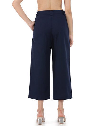 Navy Blue Wide Cropped Pant