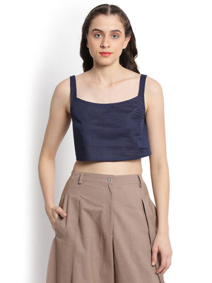 Dark Navy Blue Crop Top With Straps