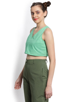 Green V-neck Crop Top