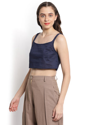 Dark Navy Blue Crop Top With Straps