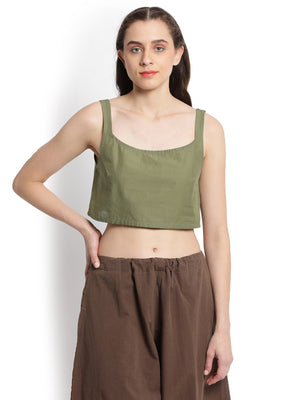 Olive Green Crop Top With Straps