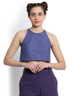 Navy Blue Back Slit Crop Top