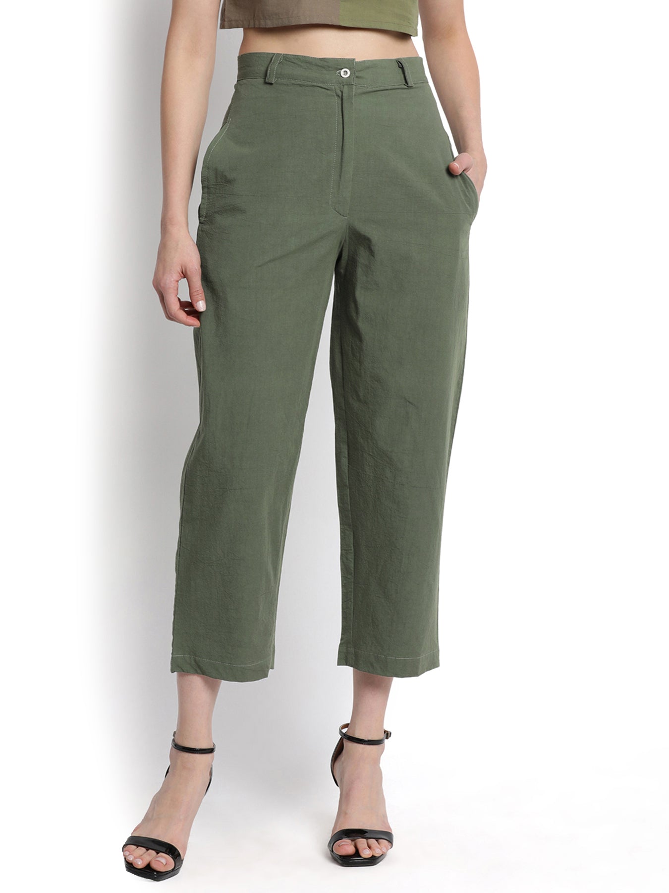 Military Green Narrow Cropped Pant