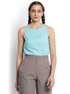 Aquamarine Boat Neck Crop Top
