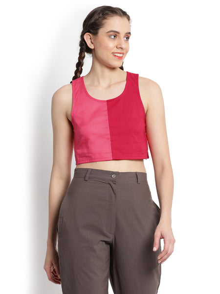 Red Cropped Patchwork T-shirt