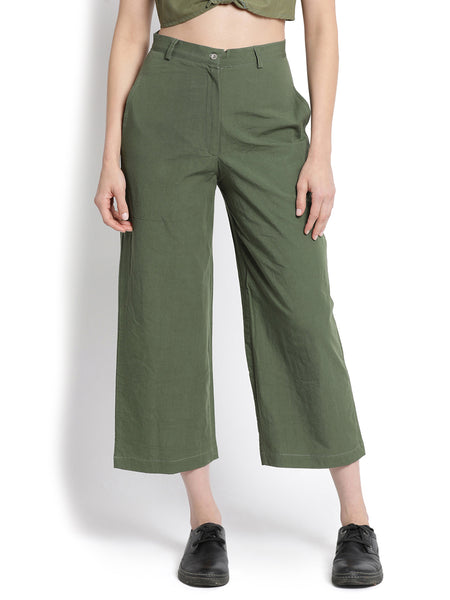 Military Green Wide Cropped Pant