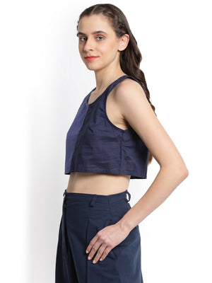 Blue Cropped Patchwork T-shirt