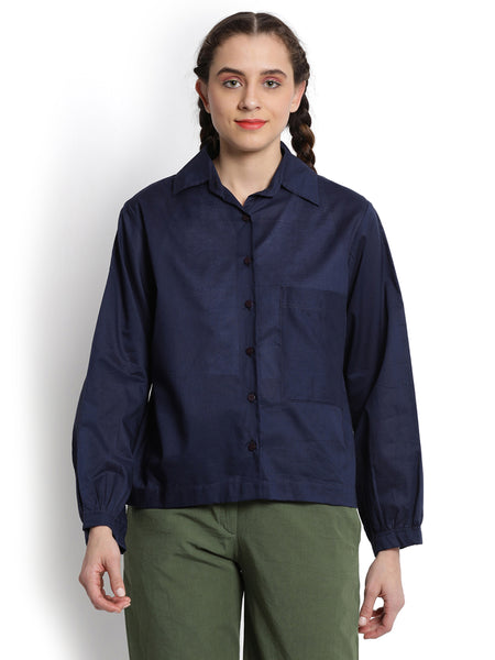 Dark Navy Blue Cropped Shirt
