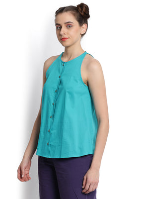 Turquoise Flared Halter Top