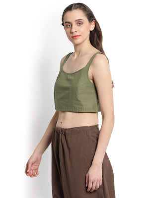 Olive Green Crop Top With Straps