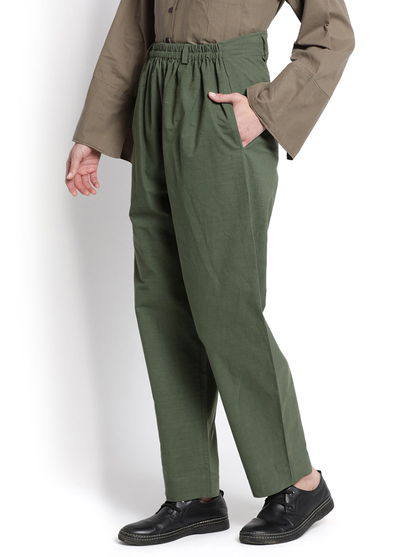 Military Green Front Gather Pant