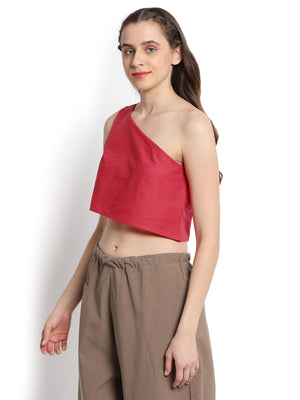 Red Single Shoulder Crop Top