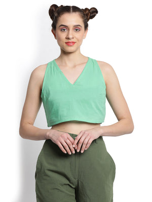 Green V-neck Crop Top