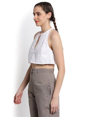 White Deep V-neck crop top