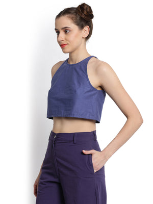 Navy Blue Back Slit Crop Top