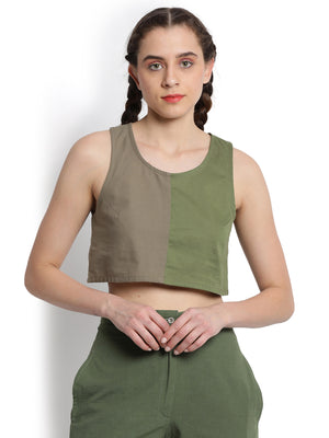 Khaki Cropped Patchwork T-shirt