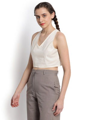 Cream V-neck Crop Top