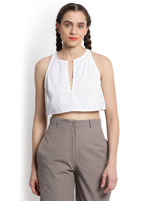 White Deep V-neck crop top