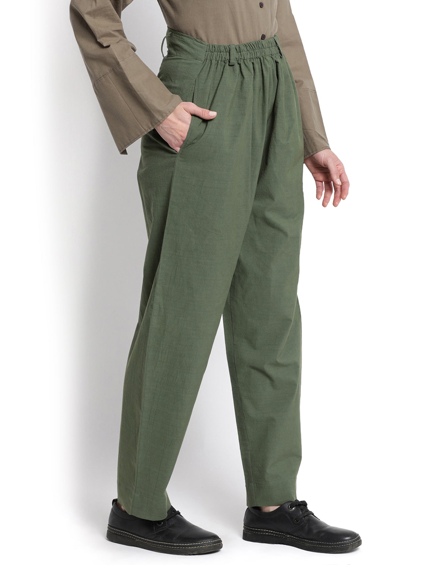 Military Green Front Gather Pant