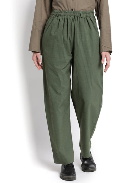 Military Green Front Gather Pant