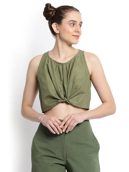 Olive Green Knotted Crop Top