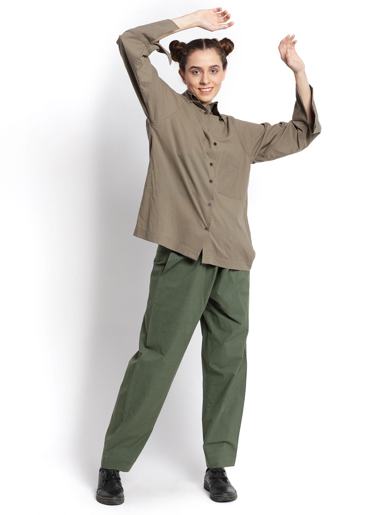 Military Green Front Gather Pant