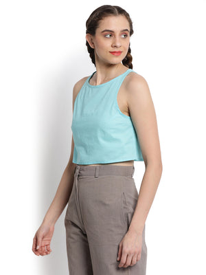 Aquamarine Boat Neck Crop Top