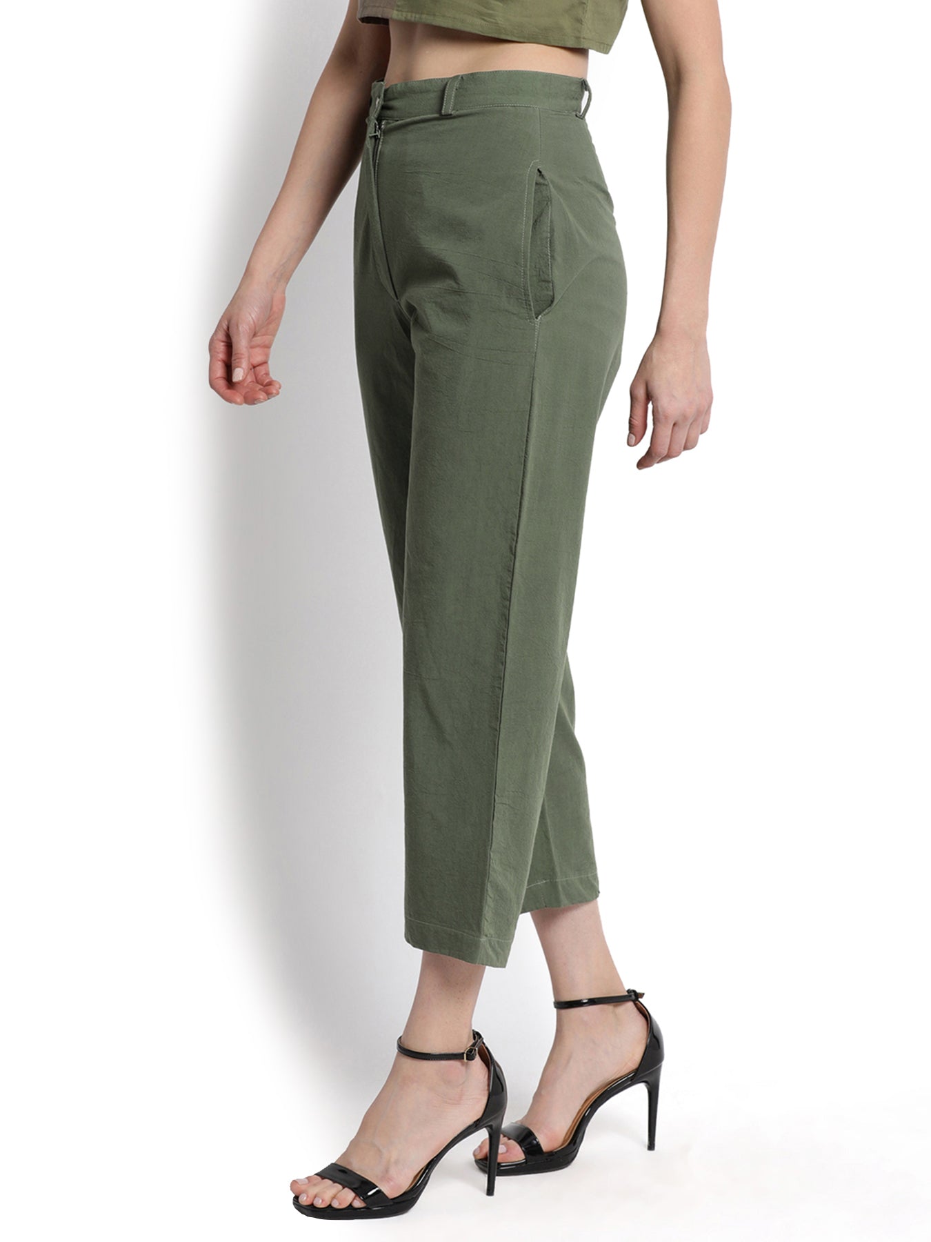 Military Green Narrow Cropped Pant